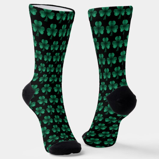 Emerald Green Sparkles Shamrock patroon zwart Sokken (Gebogen)