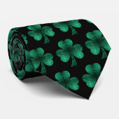 Emerald Green Sparkles Shamrock patroon zwart Stropdas (Opgerold)