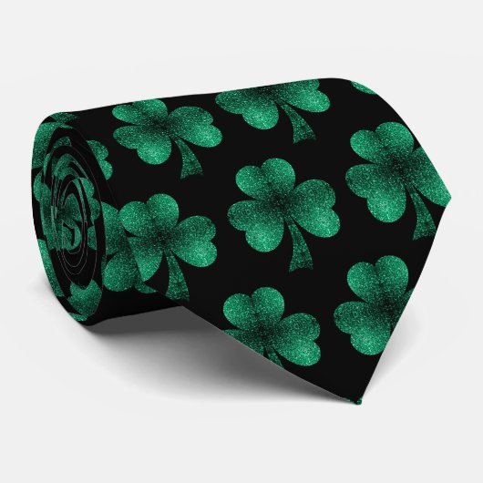 Emerald Green Sparkles Shamrock patroon zwart Stropdas (Opgerold)