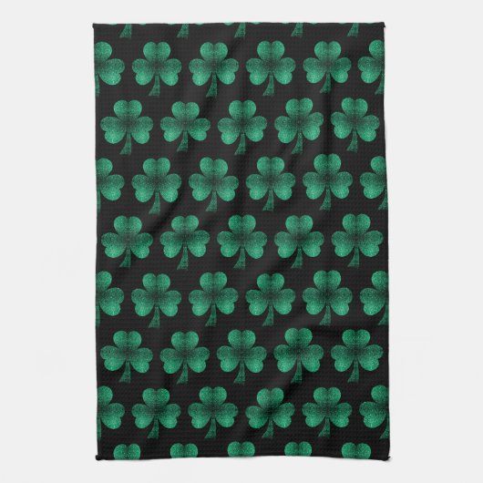 Emerald Green Sparkles Shamrock patroon zwart Theedoek (Verticaal)