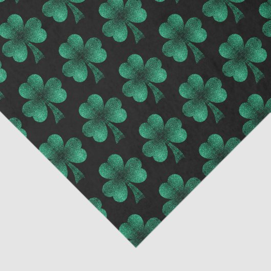 Emerald Green Sparkles Shamrock patroon zwart Tissuepapier (Detail)