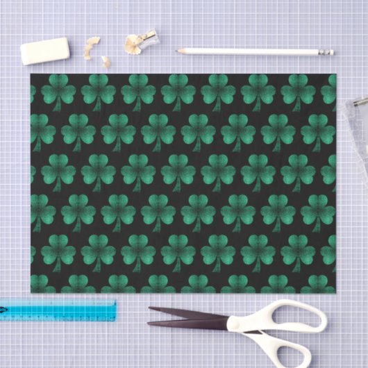Emerald Green Sparkles Shamrock patroon zwart Tissuepapier (Craft)
