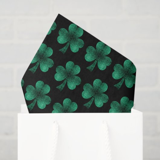 Emerald Green Sparkles Shamrock patroon zwart Tissuepapier (Cadeauzakje)