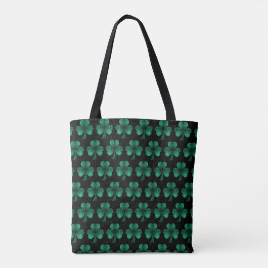 Emerald Green Sparkles Shamrock patroon zwart Tote Bag (Achterkant)