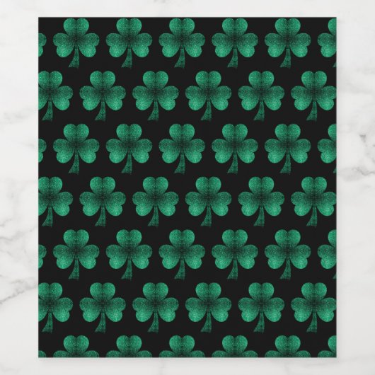 Emerald Green Sparkles Shamrock patroon zwart Wijn Etiket (Enkel label)