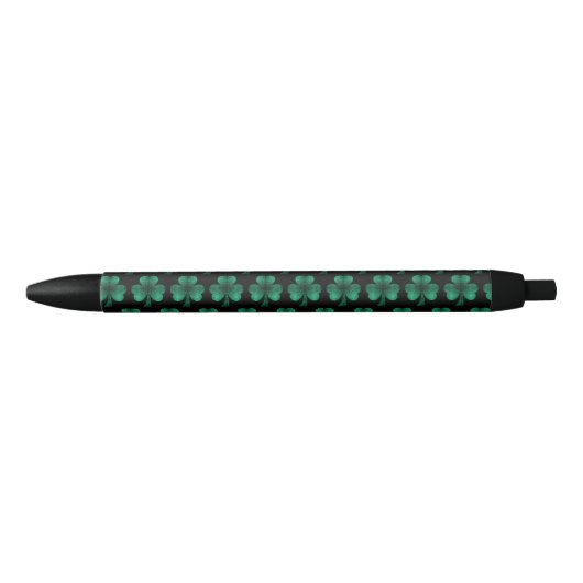 Emerald Green Sparkles Shamrock patroon zwart Zwarte Inkt Pen (Voorkant)