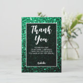Emerald Green sparkles Sweet 16 elegant script Bedankkaart (Staand voorkant)