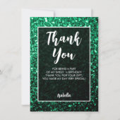 Emerald Green sparkles Sweet 16 elegant script Bedankkaart (Voorkant)