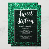 Emerald green sparkles Sweet 16 elegant script Kaart (Voorkant / Achterkant)