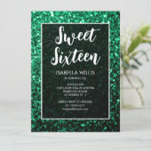 Emerald green sparkles Sweet 16 elegant script Kaart (Staand voorkant)