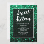 Emerald green sparkles Sweet 16 elegant script Kaart (Voorkant)