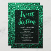 Emerald green sparkles Sweet 16 elegant script Kaart (Voorkant / Achterkant)