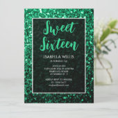 Emerald green sparkles Sweet 16 elegant script Kaart (Staand voorkant)