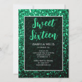 Emerald green sparkles Sweet 16 elegant script Kaart (Voorkant)