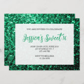 Emerald green sparkles Sweet 16 elegant script Kaart (Voorkant / Achterkant)