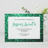 Emerald green sparkles Sweet 16 elegant script Kaart (Staand voorkant)