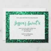Emerald green sparkles Sweet 16 elegant script Kaart (Voorkant)