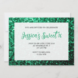 Emerald green sparkles Sweet 16 elegant script Kaart