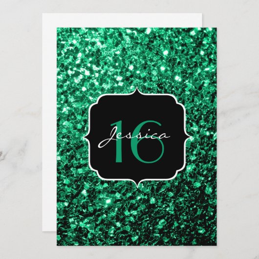 Emerald Green sparkles Sweet 16 Kaart (Voorkant / Achterkant)