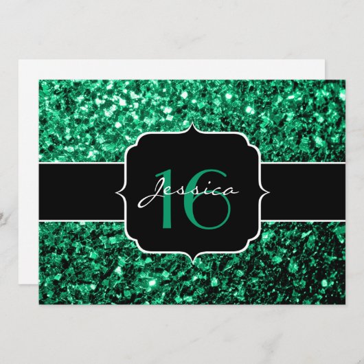 Emerald Green sparkles Sweet 16 Kaart (Voorkant / Achterkant)