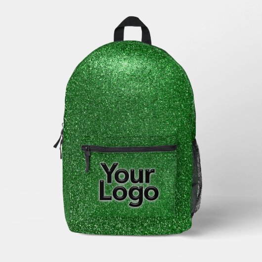 Emerald Green Sparkly Glitter Professionele Logo Bedrukte Rugzak (Voorkant)