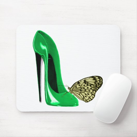 Emerald Green Stiletto Shoe and Butterfly Muismat (Met muis)