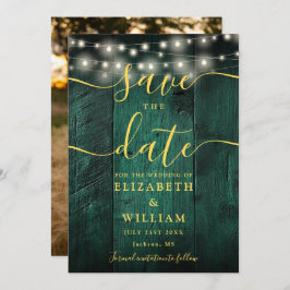 Emerald Green String Lights Hout Foto bruiloft Save The Date