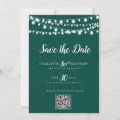 Emerald Green String Lights Modern Script Bewaar d Save The Date (Voorkant)