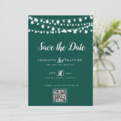 Emerald Green String Lights Modern Script Bewaar d Save The Date (Staand voorkant)