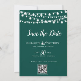 Emerald Green String Lights Modern Script Bewaar d Save The Date