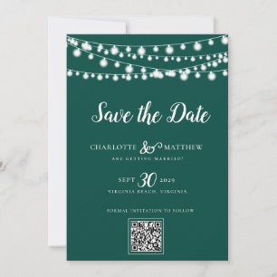 Emerald Green String Lights Modern Script Bewaar d Save The Date