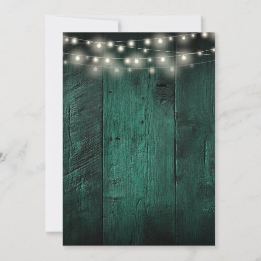 Emerald Green String Lights Rustiek Hout Wedding Save The Date (Achterkant)