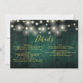 Emerald Green String Lights Trouwfoto Details Kaart (Achterkant)