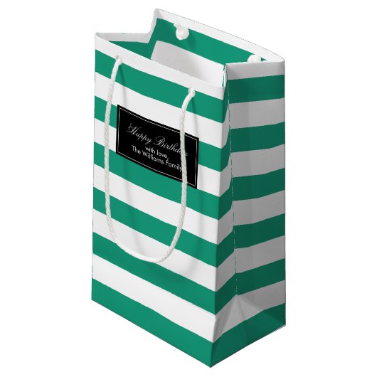Emerald Green Stripes Pattern, gepersonaliseerd Klein Cadeauzakje (Voorkant Gekanteld)
