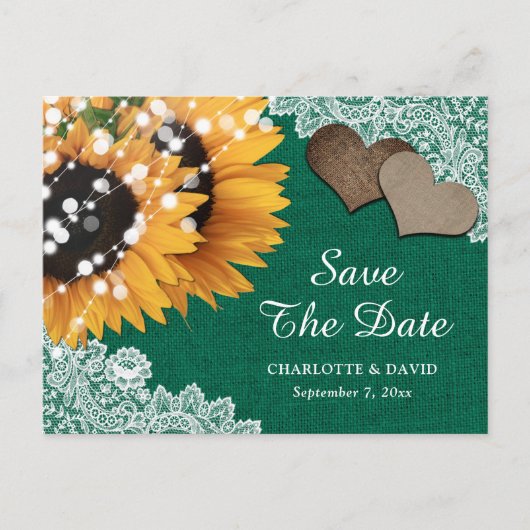 Emerald Green Sunflower Wedding Save the Date Aankondigingskaart (Voorkant)