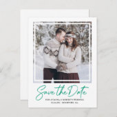 Emerald Green Text en Photo Save the Date Aankondigingskaart (Voorkant / Achterkant)