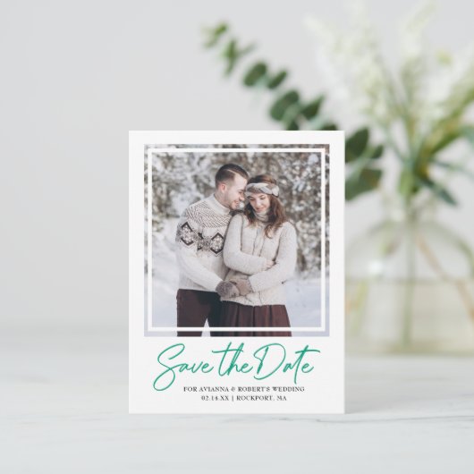 Emerald Green Text en Photo Save the Date Aankondigingskaart (Staand voorkant)