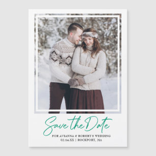 Emerald Green Text en Photo Save the Date Magnetische Uitnodiging