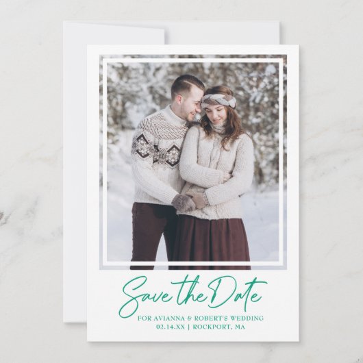 Emerald Green Text Photo Wedding Save The Date (Voorkant)