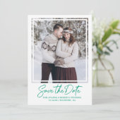 Emerald Green Text Photo Wedding Save The Date (Staand voorkant)