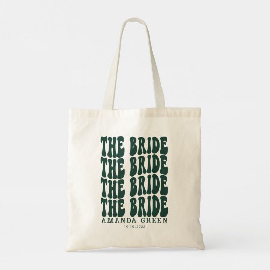 Emerald Green Trendy Boho Retro Persoonlijke bride Tote Bag (Achterkant)