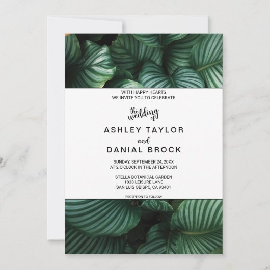Emerald green tropical chic floral Wedding Invitat Kaart (Voorkant)