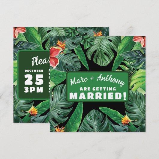 Emerald Green Tropical Oerwoud Destination Wedding Save The Date (Voorkant / Achterkant)