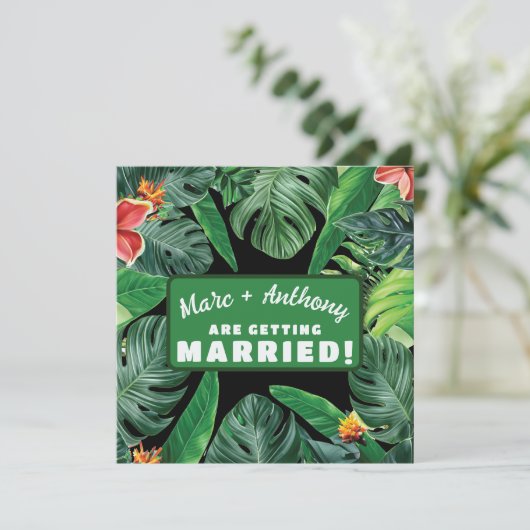 Emerald Green Tropical Oerwoud Destination Wedding Save The Date (Staand voorkant)