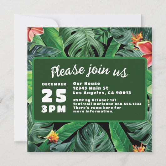 Emerald Green Tropical Oerwoud Destination Wedding Save The Date (Achterkant)