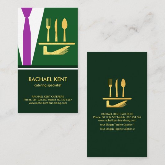 Emerald Green Tuxedo Apron, Butler Service Visitekaartje (Voorkant / Achterkant)