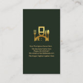 Emerald Green Tuxedo Gold Chef Icon Restaurant Visitekaartje (Achterkant)