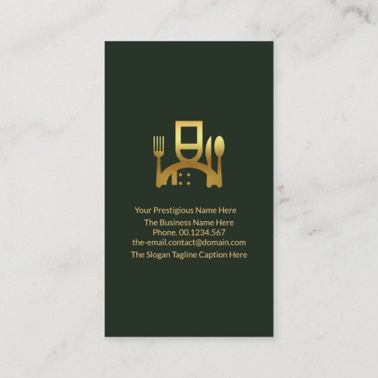 Emerald Green Tuxedo Gold Chef Icon Restaurant Visitekaartje (Achterkant)