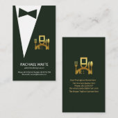 Emerald Green Tuxedo Gold Chef Icon Restaurant Visitekaartje (Voorkant / Achterkant)