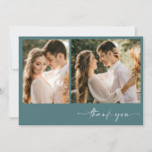 Emerald Green Twee foto bruiloft dank u Bedankkaart (Voorkant)